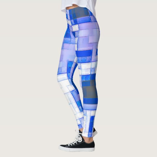 Blue White Square Geometric Pattern Personaliseren Leggings (Links)