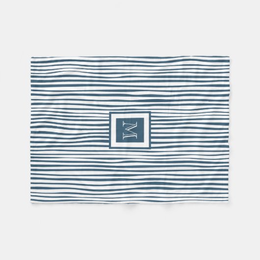Blue White Stripe Custom Monogram Aangepast op maa Fleece Deken (Voorkant (Horizontaal))