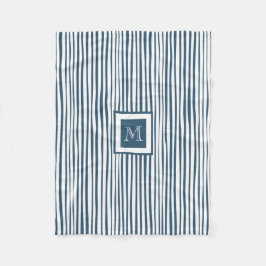 Blue White Stripe Custom Monogram Aangepast op maa Fleece Deken