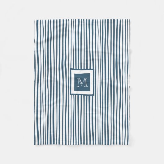 Blue White Stripe Custom Monogram Aangepast op maa Fleece Deken (Voorkant)