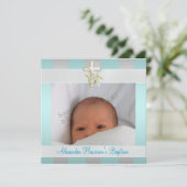 Blue White Stripe Foto Cross Baptisme Christening Kaart (Staand voorkant)