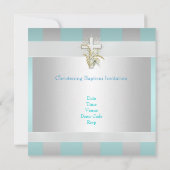 Blue White Stripe Foto Cross Baptisme Christening Kaart (Achterkant)