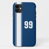 Blue & White Stripe Jersey Genummerde iPhone Case (Achterkant)