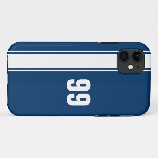 Blue & White Stripe Jersey Genummerde iPhone Case (Achterkant (horizontaal))