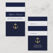 Blue & White Stripe Nautisch Goud Verwijs een vrie Aanbevelingskaartje (Voorkant / Achterkant)