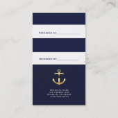 Blue & White Stripe Nautisch Goud Verwijs een vrie Aanbevelingskaartje (Achterkant)