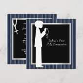Blue White Stripe Rosary Boys First Communion Kaart (Voorkant / Achterkant)