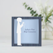 Blue White Stripe Rosary Boys First Communion Kaart (Staand voorkant)