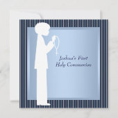 Blue White Stripe Rosary Boys First Communion Kaart (Voorkant)
