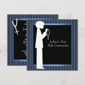 Blue White Stripe Rosary Boys First Communion Kaart (Voorkant / Achterkant)