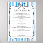 Blue White Stripe Vintage Bow Price List Poster (Voorkant)