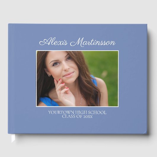 Blue White Striped Afstuderen Senior Photo Gastenboek (Voorkant)