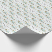 Blue White striped Construction Digger Text Name Cadeaupapier (Hoek)