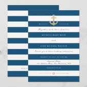 Blue White Striped Nautical Wedding Invitation Kaart (Voorkant / Achterkant)