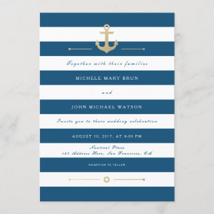 Blue White Striped Nautical Wedding Invitation Kaart