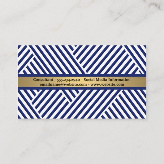 Blue White Striped Pattern | Goud metaal Visitekaartje (Achterkant)