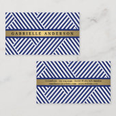 Blue White Striped Pattern | Goud metaal Visitekaartje (Voorkant / Achterkant)