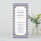 Blue White Striped Wedding Program Rack Kaarten (Staand voorkant)