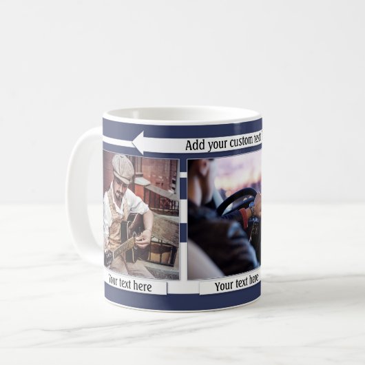 Blue White Striped Zijn foto Mok (Voorkant links)