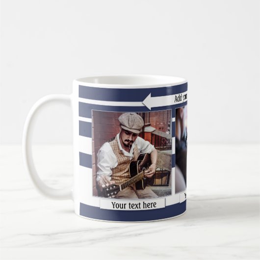 Blue White Striped Zijn foto Mok (Links)