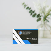 Blue White Stripes Futuristic Sales Manager Visitekaartje (Staand voorkant)