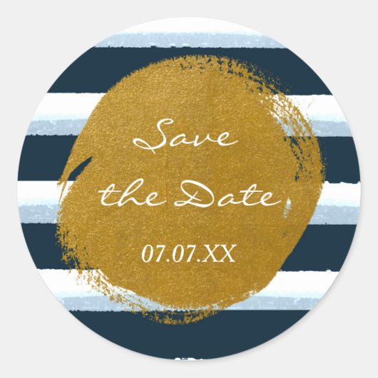 Blue White Stripes & Gold Foil Waterverf Sticker (Voorkant)