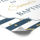 Blue White Stripes Gold Glitter Baptisme Welkom Poster (Hoek)