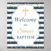 Blue White Stripes Gold Glitter Baptisme Welkom Poster (Voorkant)