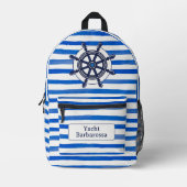 Blue White Stripes, Helm, Boat Name Bedrukte Rugzak (Voorkant)