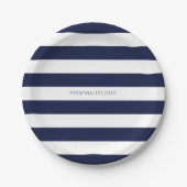Blue & White Stripes Modern Gestreept Gepersonalis Papieren Bordje (Voorkant)