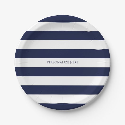 Blue & White Stripes Modern Gestreept Gepersonalis Papieren Bordje (Voorkant)