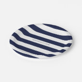 Blue & White Stripes Modern Gestreept Gepersonalis Papieren Bordje (Gekanteld)