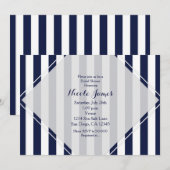 Blue & White Stripes Moderne Gestreepte Uitnodigin Kaart (Voorkant / Achterkant)