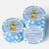 Blue White Stripes Tropical Floral Pineapple Poker Chips (Opstapeling)
