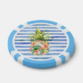 Blue White Stripes Tropical Floral Pineapple Poker Chips (Enkel)