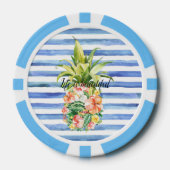 Blue White Stripes Tropical Floral Pineapple Poker Chips (Voorkant)