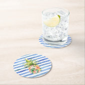 Blue White Stripes Tropical Floral Pineapple Ronde Kartonnen Onderzetter (Insitu)
