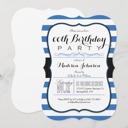 Blue & White Stripes verjaardagsfeestje Kaart (Voorkant / Achterkant)