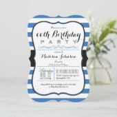Blue & White Stripes verjaardagsfeestje Kaart (Staand voorkant)