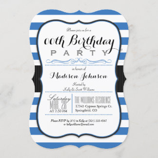 Blue & White Stripes verjaardagsfeestje Kaart