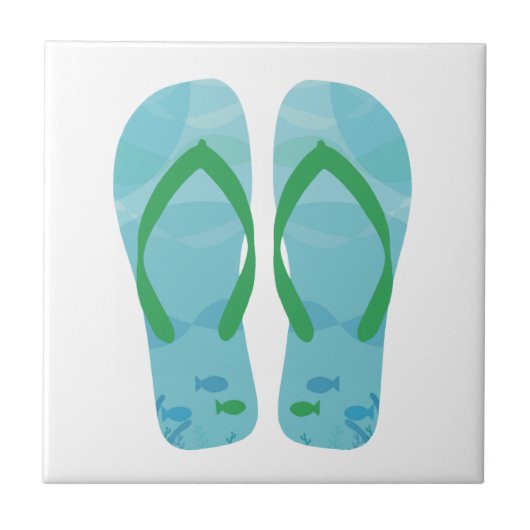 Blue White Summer Beach Teenslippers keramische Te Tegeltje (Voorkant)