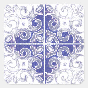 Blue White Swirl geïnspireerd door de Portugese A Vierkante Sticker