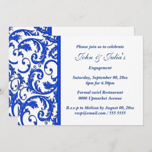 Blue white swirl verloving Day CUSTOM Kaart (Voorkant / Achterkant)