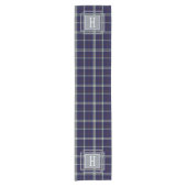 Blue white Tartan Monogram  Korte Tafelloper (Voorkant)
