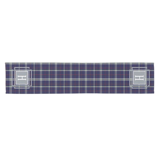 Blue white Tartan Monogram  Korte Tafelloper (Horizontaal)