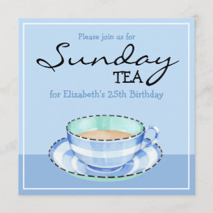 Blue White Teacup blue Birthday Tea Invitation Kaart