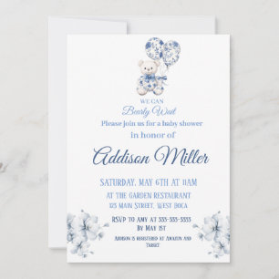 Blue&white Teddy Bear Baby shower Invitation Kaart