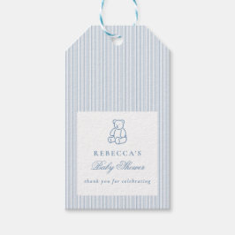 Blue White Teddy Bear Preppy Elegant Baby shower Cadeaulabel
