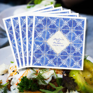 Blue White Tegel Pattern Wedding Waterverf Rustic Servet