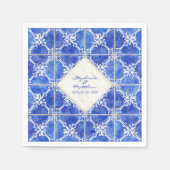 Blue White Tegel Pattern Wedding Waterverf Rustic Servet (Voorkant)